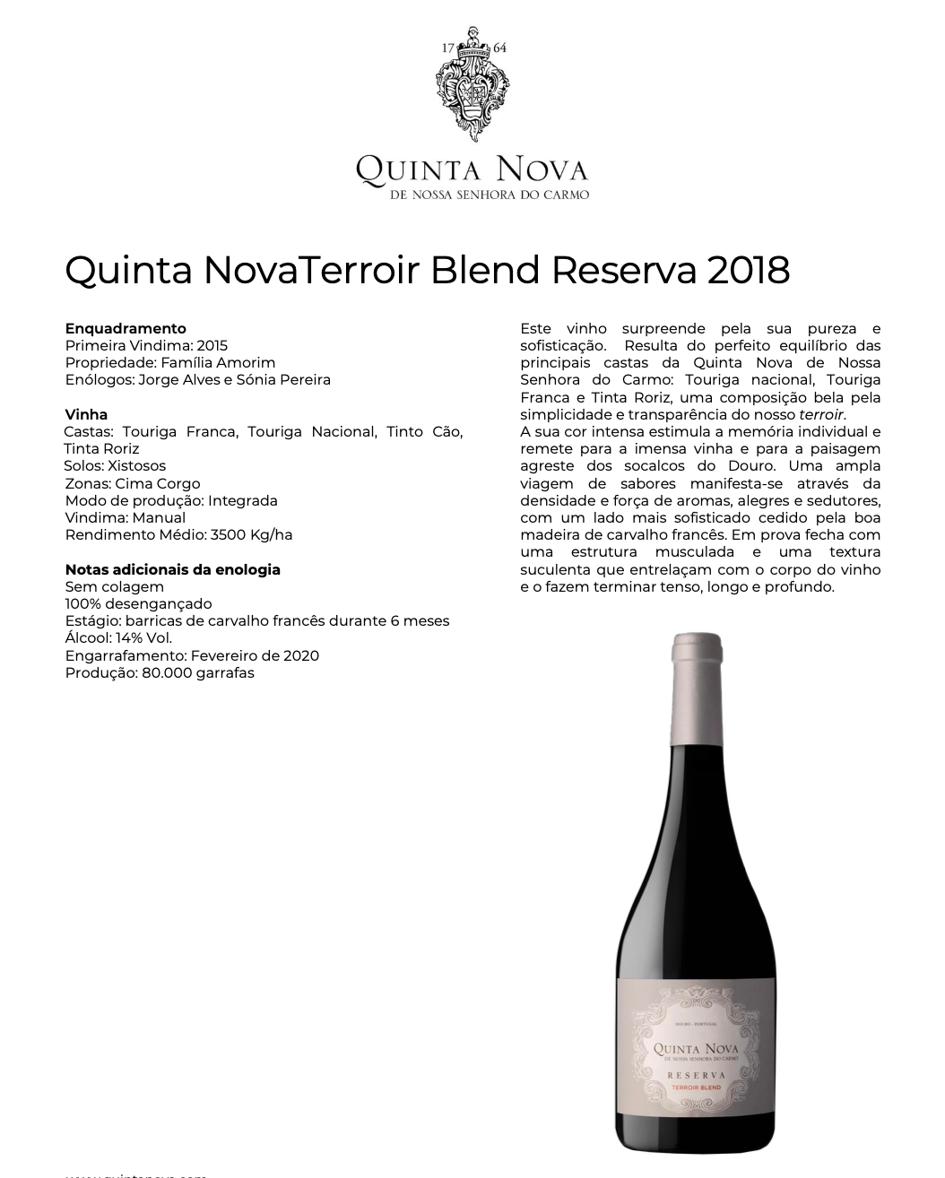 Vinho Tinto Reserva Terroir Blend Quinta Nova N. S. do Carmo