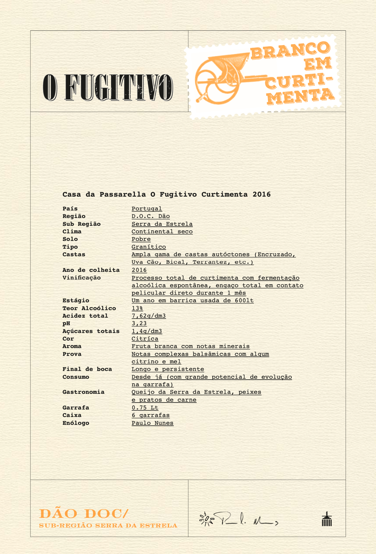 Vinho Branco em Curtimenta O Fugitivo - Casa da Passarella
