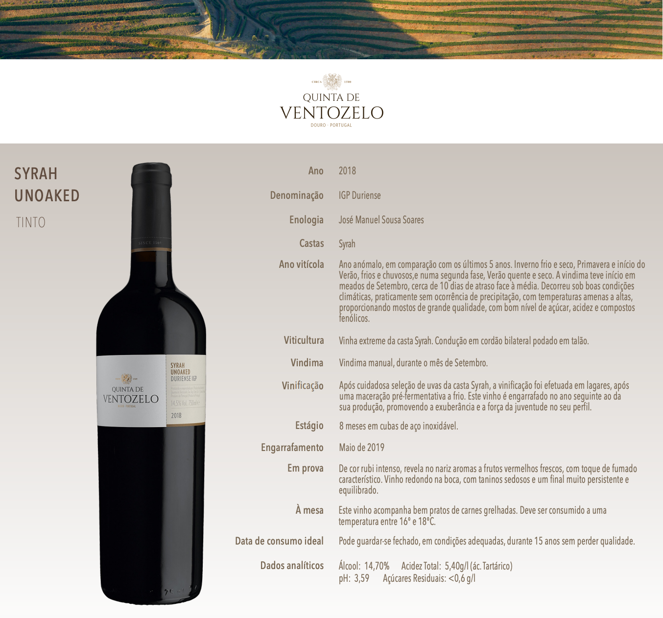 Vinho Tinto Syrah Unoaked de Ventozelo