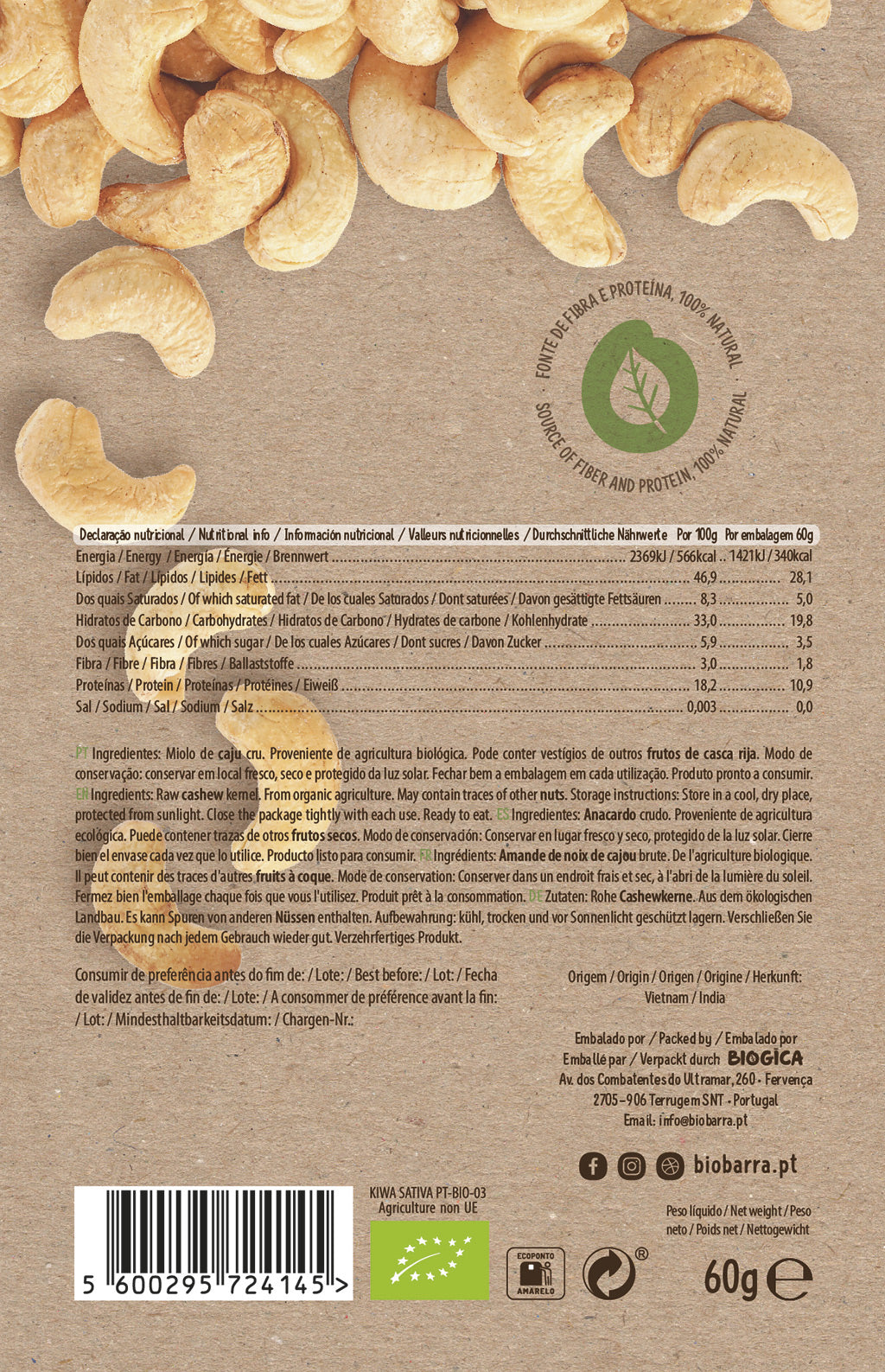 Miolo de Caju Cru Bio Biobarra 60g