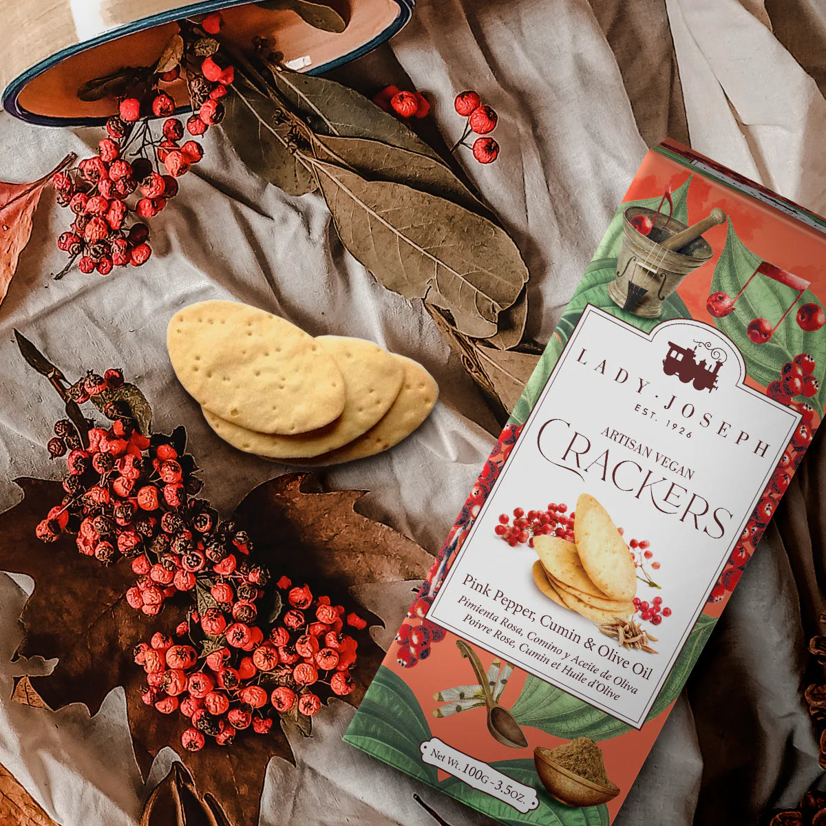 Crackers de Pimenta Rosa, Cominhos e Azeite Lady Joseph