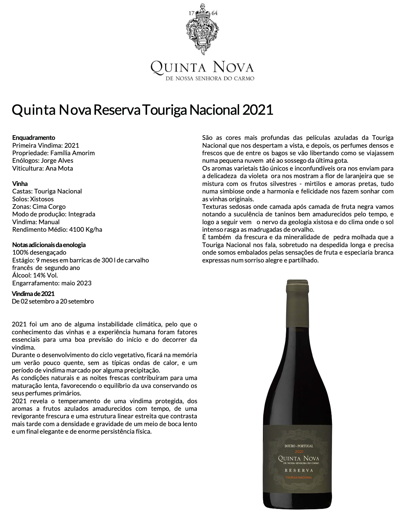 Vinho Tinto Reserva Touriga Nacional Quinta Nova N. S. do Carmo
