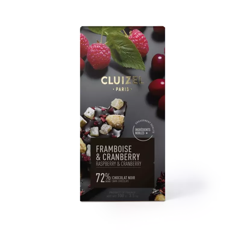 Tablete de Chocolate Negro 72% com Framboesa e Arando