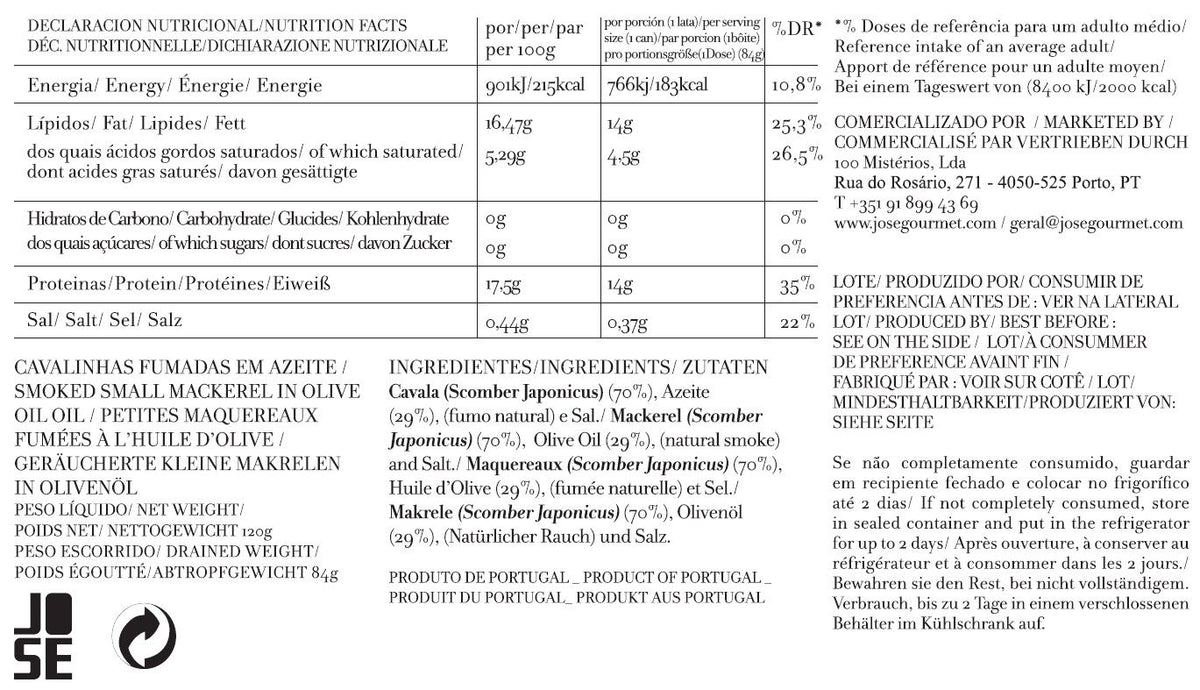 Cavalinhas Fumadas em Azeite José Gourmet