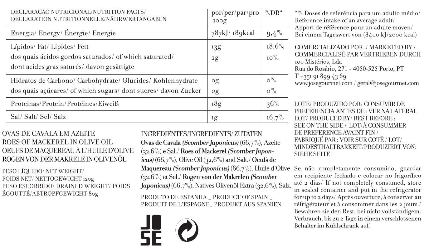 Ovas de Cavala em Azeite José Gourmet