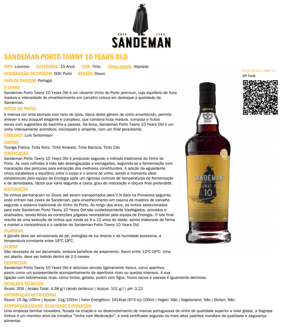 Vinho do Porto Tawny 10 Anos . Sandeman