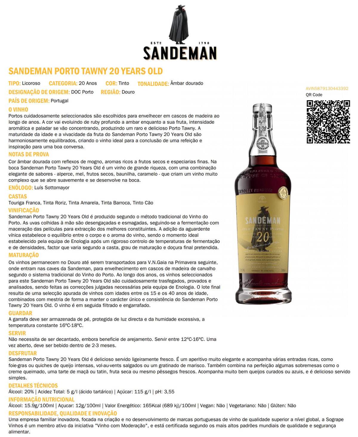 Vinho do Porto Tawny 20 Anos . Sandeman