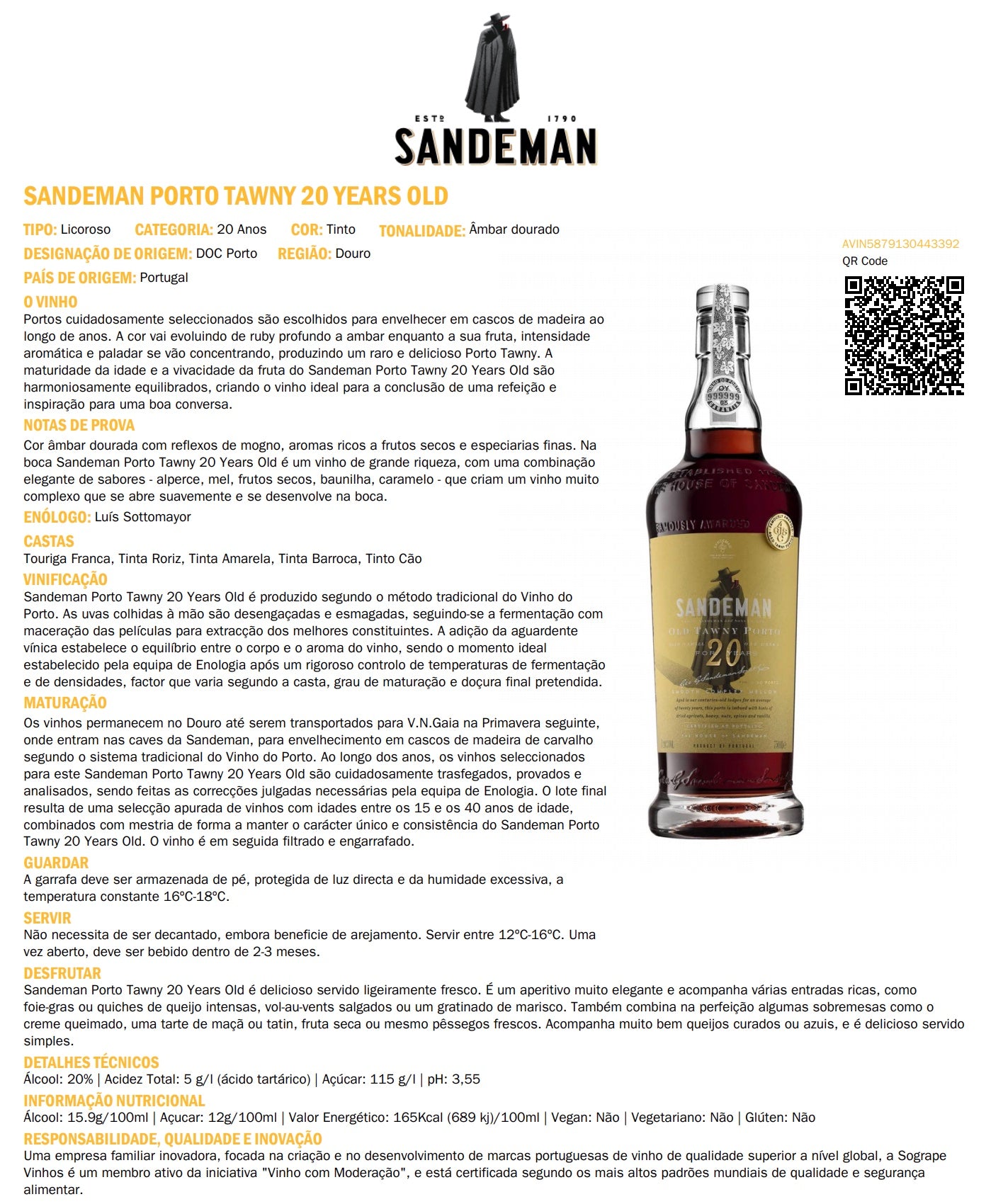 Vinho do Porto Tawny 20 Anos . Sandeman