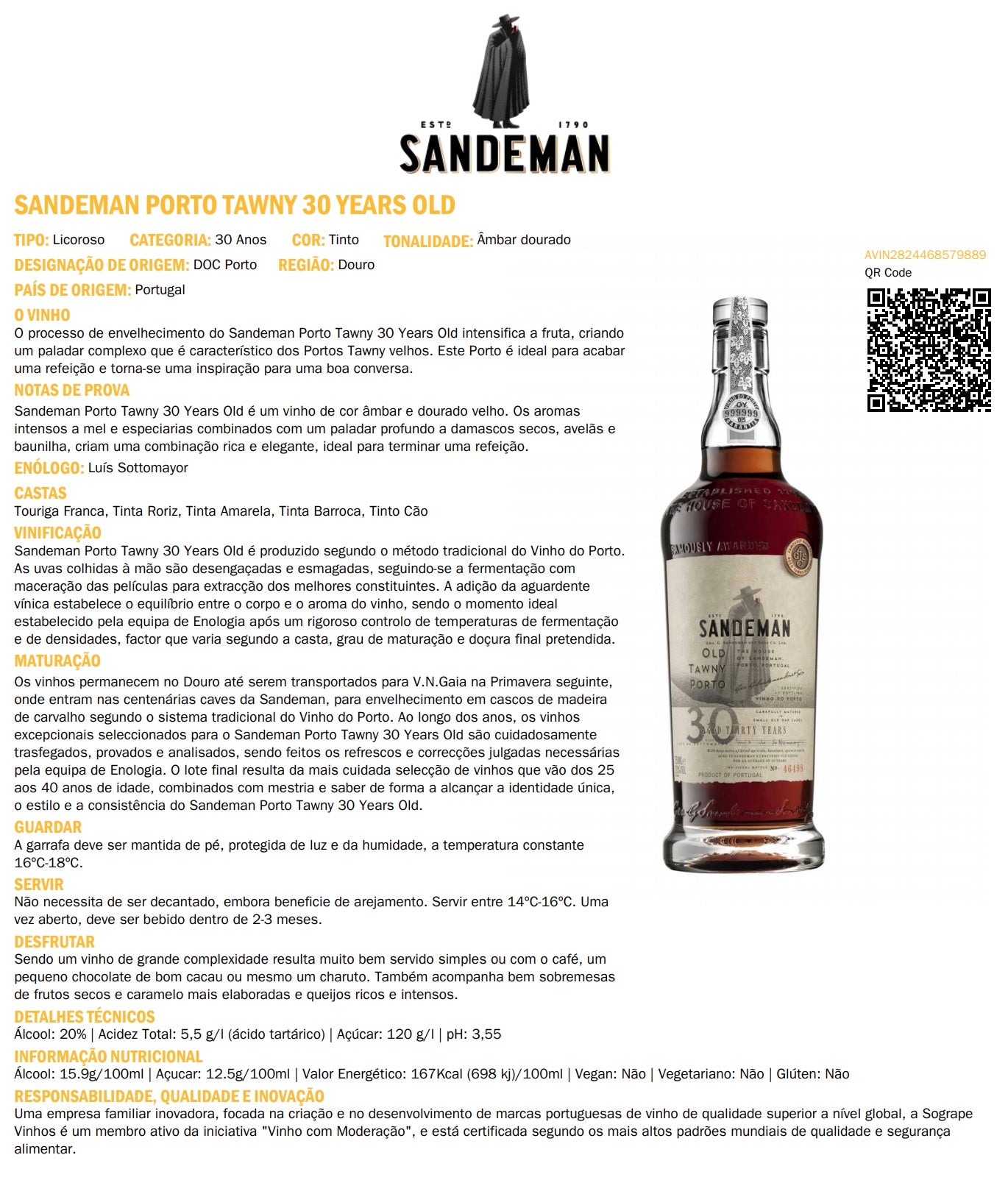 Vinho do Porto Tawny 30 Anos . Sandeman