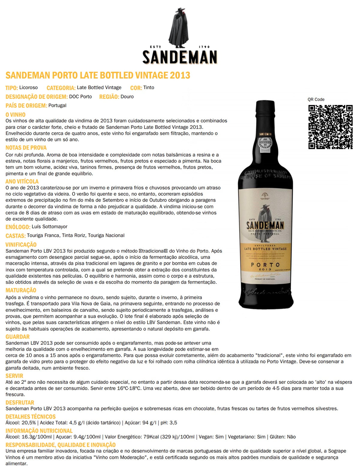 Vinho do Porto Late Bottled Vintage . Sandeman