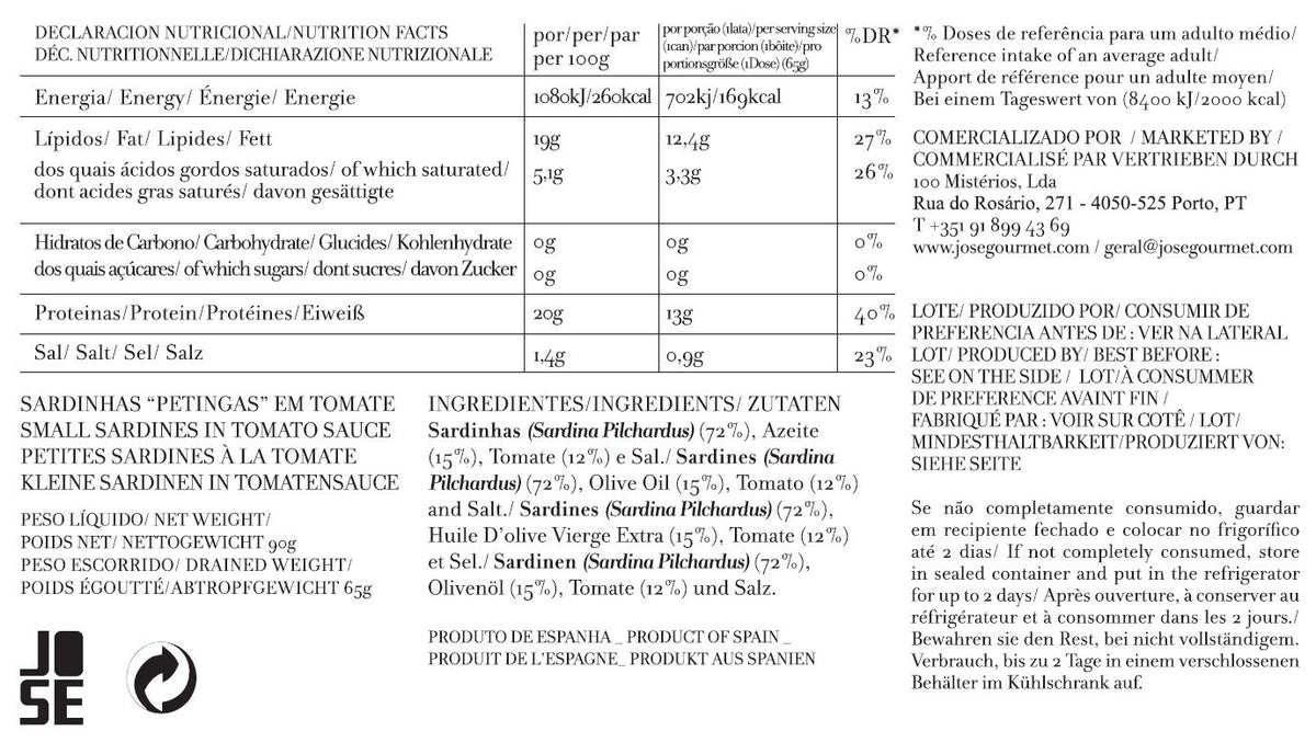 Sardinhas "Petingas" em Tomate José Gourmet