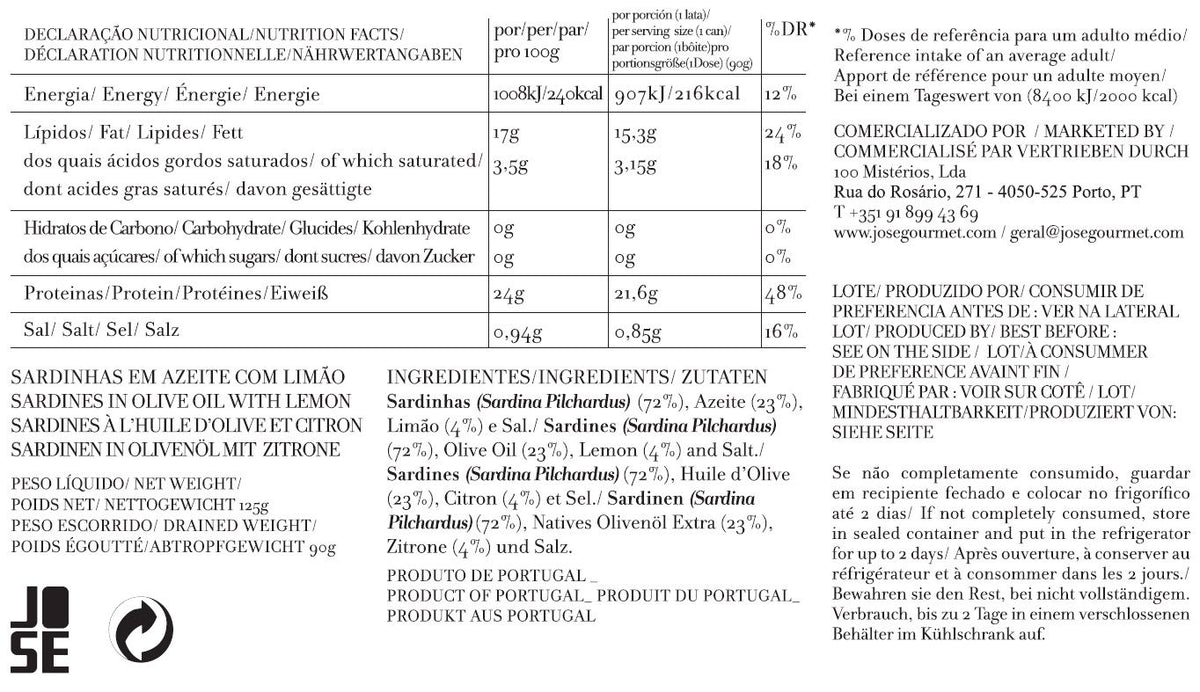 Sardinhas em Azeite com Limão José Gourmet