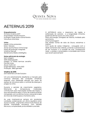 Vinho Tinto Douro Aeternus 2019 . Quinta Nova N.S. do Carmo