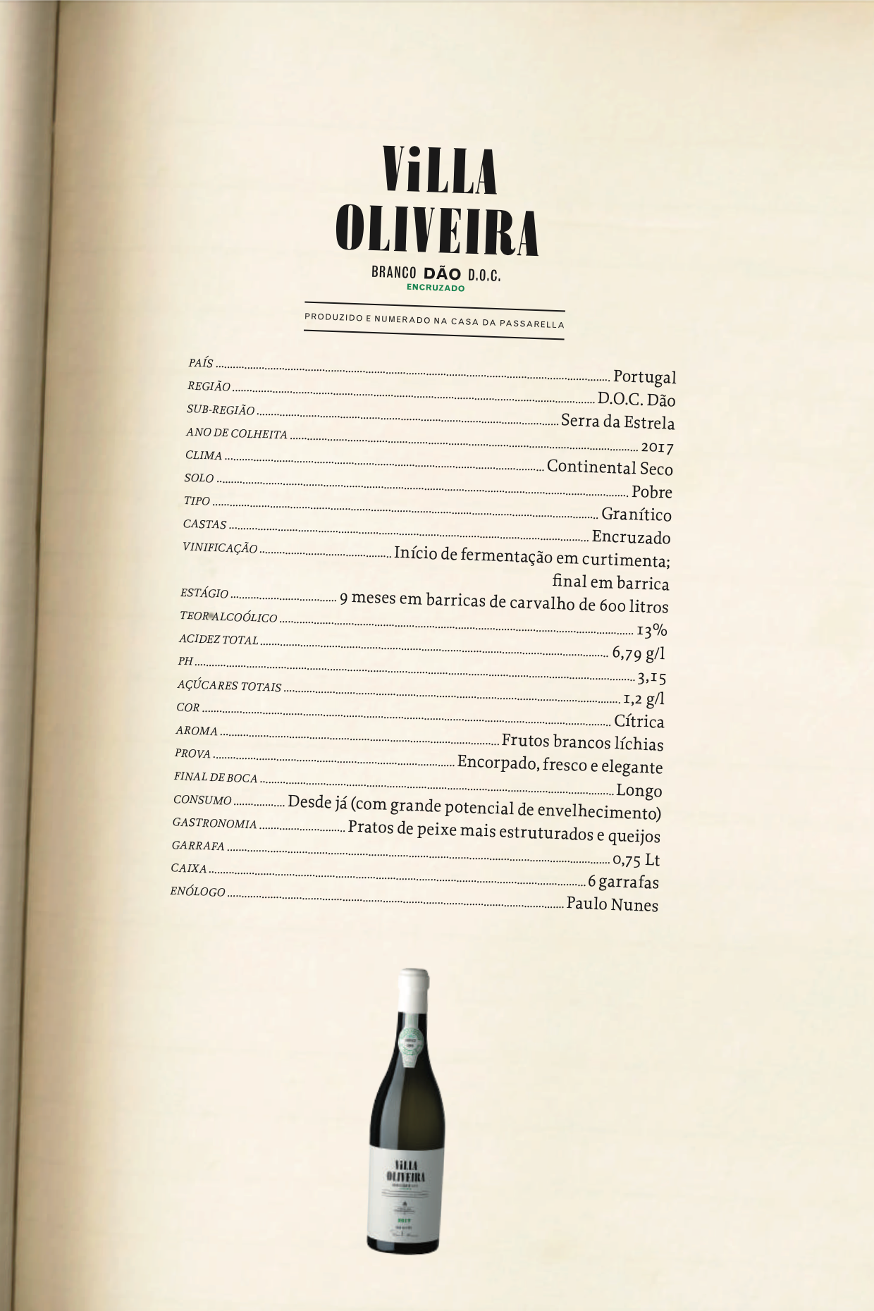 Vinho Branco DOC Villa Oliveira Encruzado . Casa da Passarella . Dão