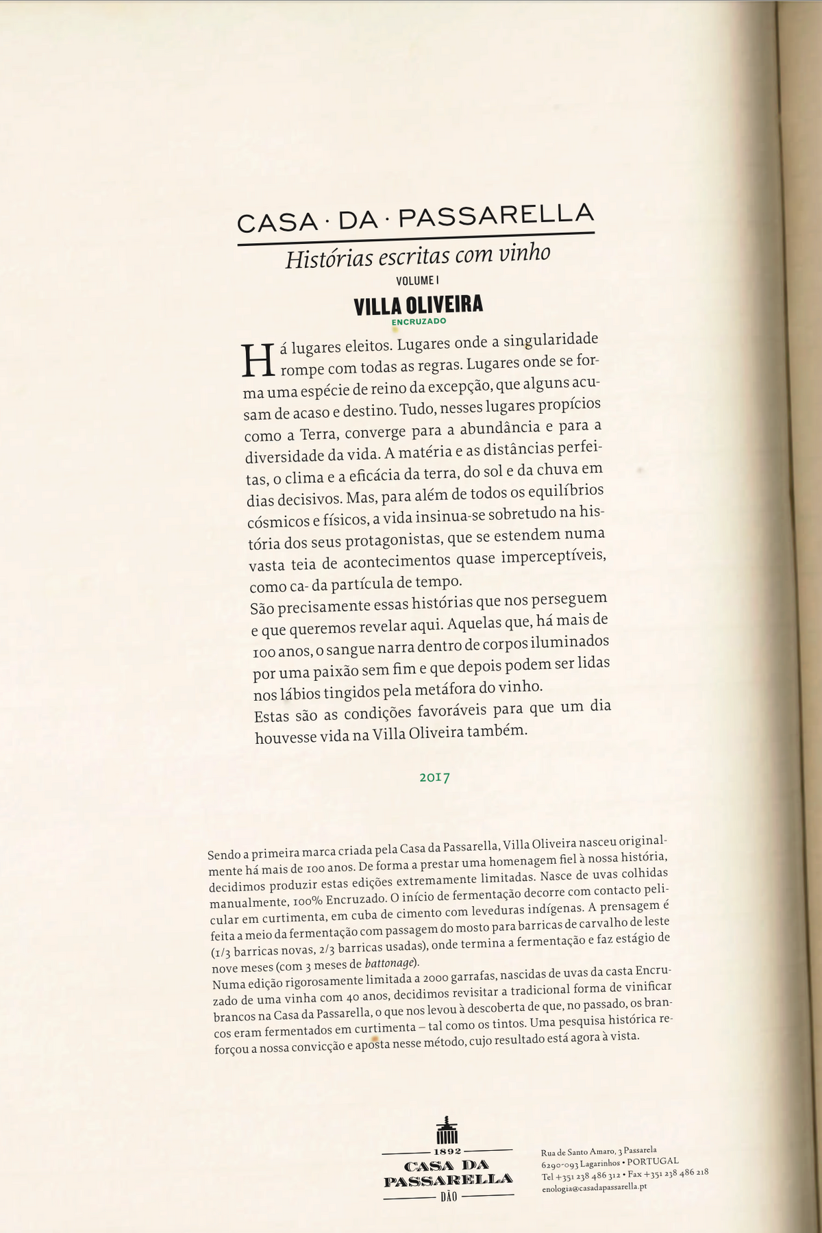 Vinho Branco DOC Villa Oliveira Encruzado . Casa da Passarella . Dão