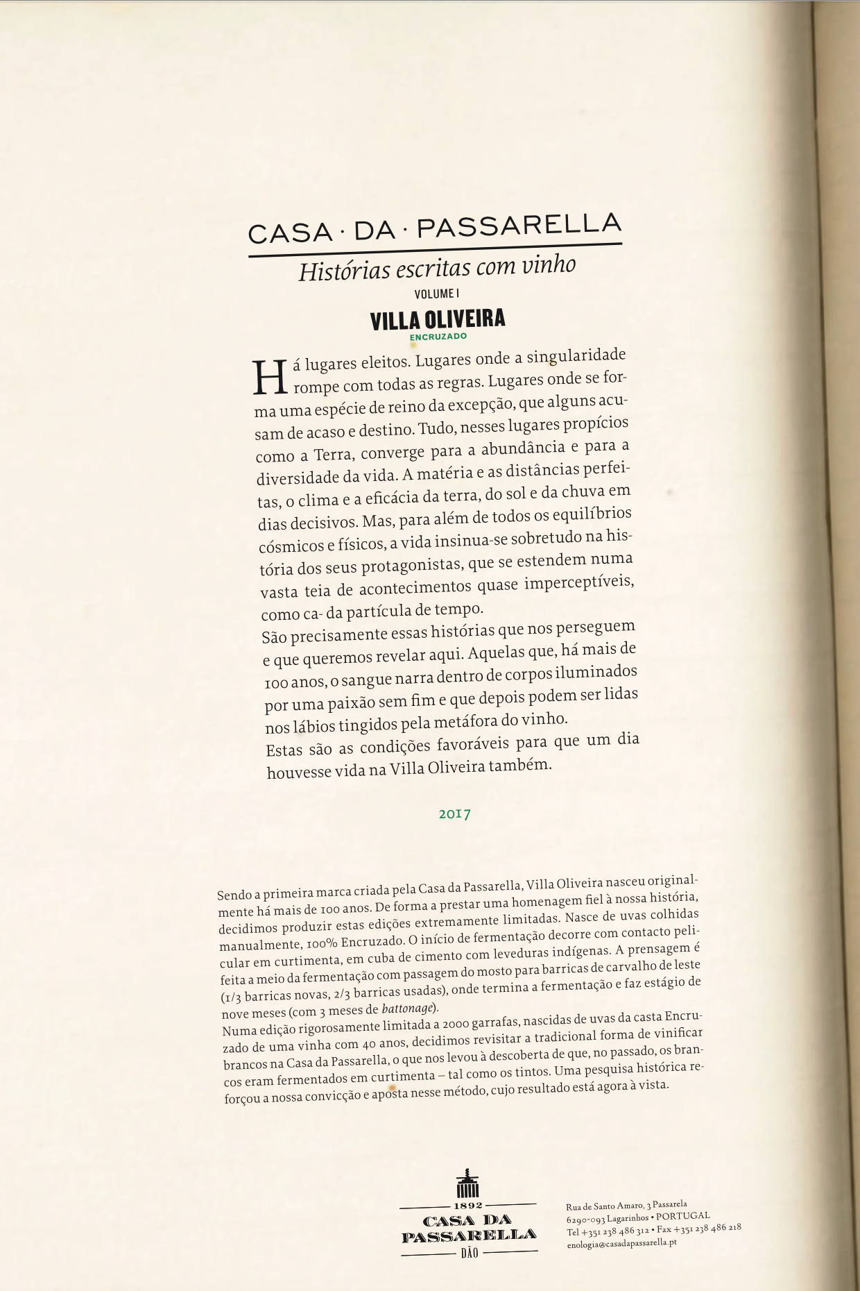 Vinho Branco DOC Villa Oliveira Encruzado . Casa da Passarella . Dão