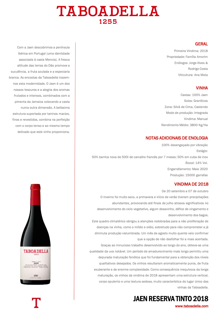 Vinho Tinto Taboadella Jaen Reserva