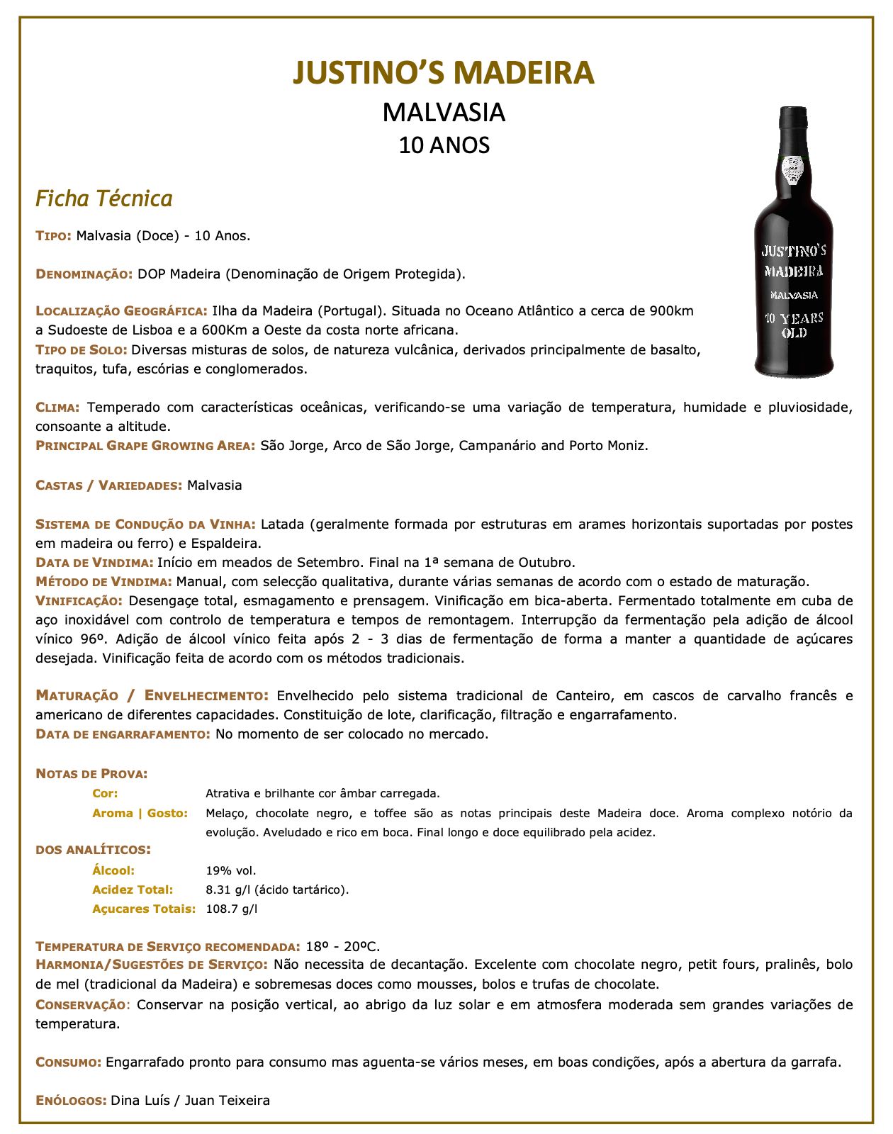 Vinho da Madeira Malvasia 10 Anos Justino´s