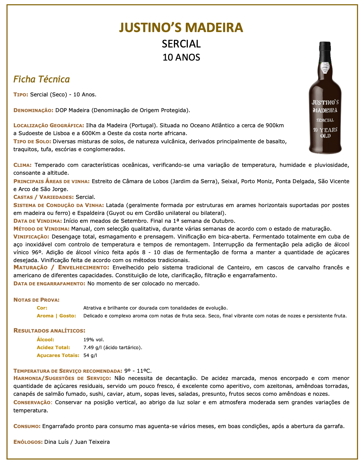 Vinho da Madeira Sercial 10 Anos Justino´s